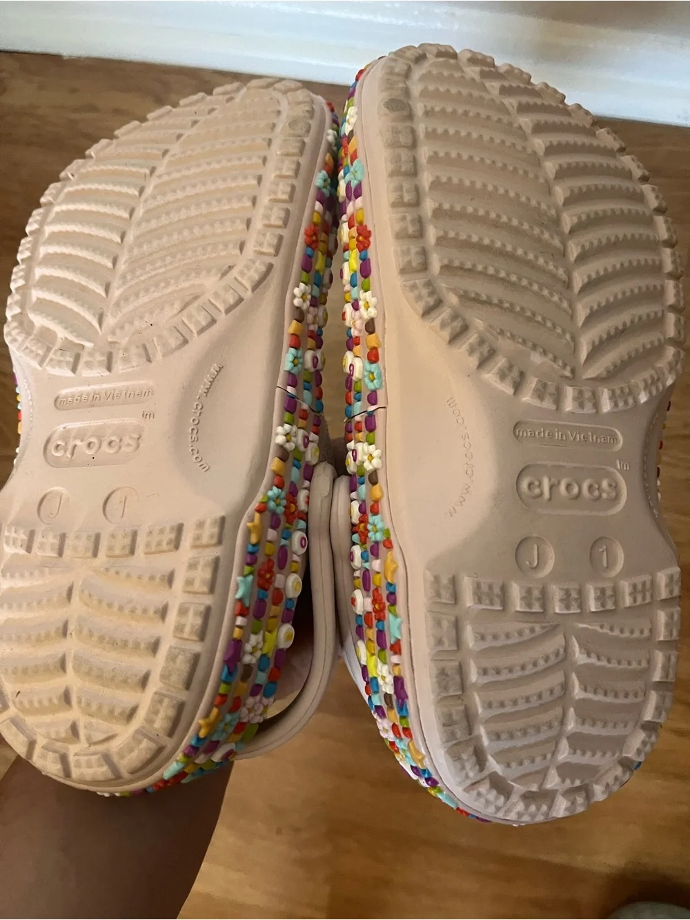 CROCS Kids Light Pink Beaded Clog Sandals - Size J1